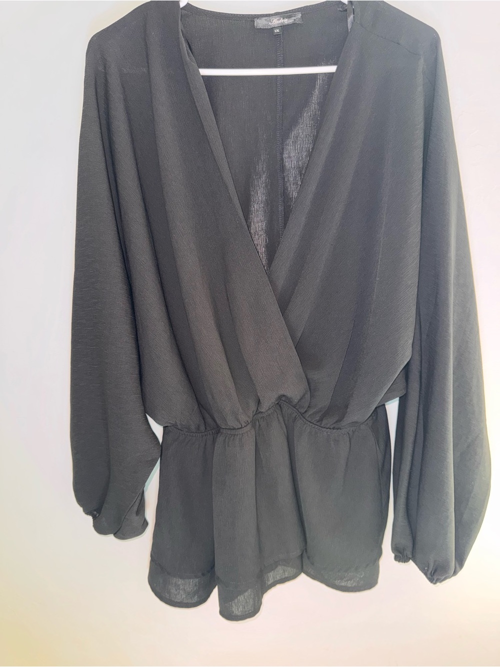 ANDREE BY UNIT Black Sheer Wrap-Front Long Sleeve Blouse Romper